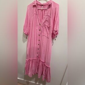 Free People Pink Button-Front Midi Dress